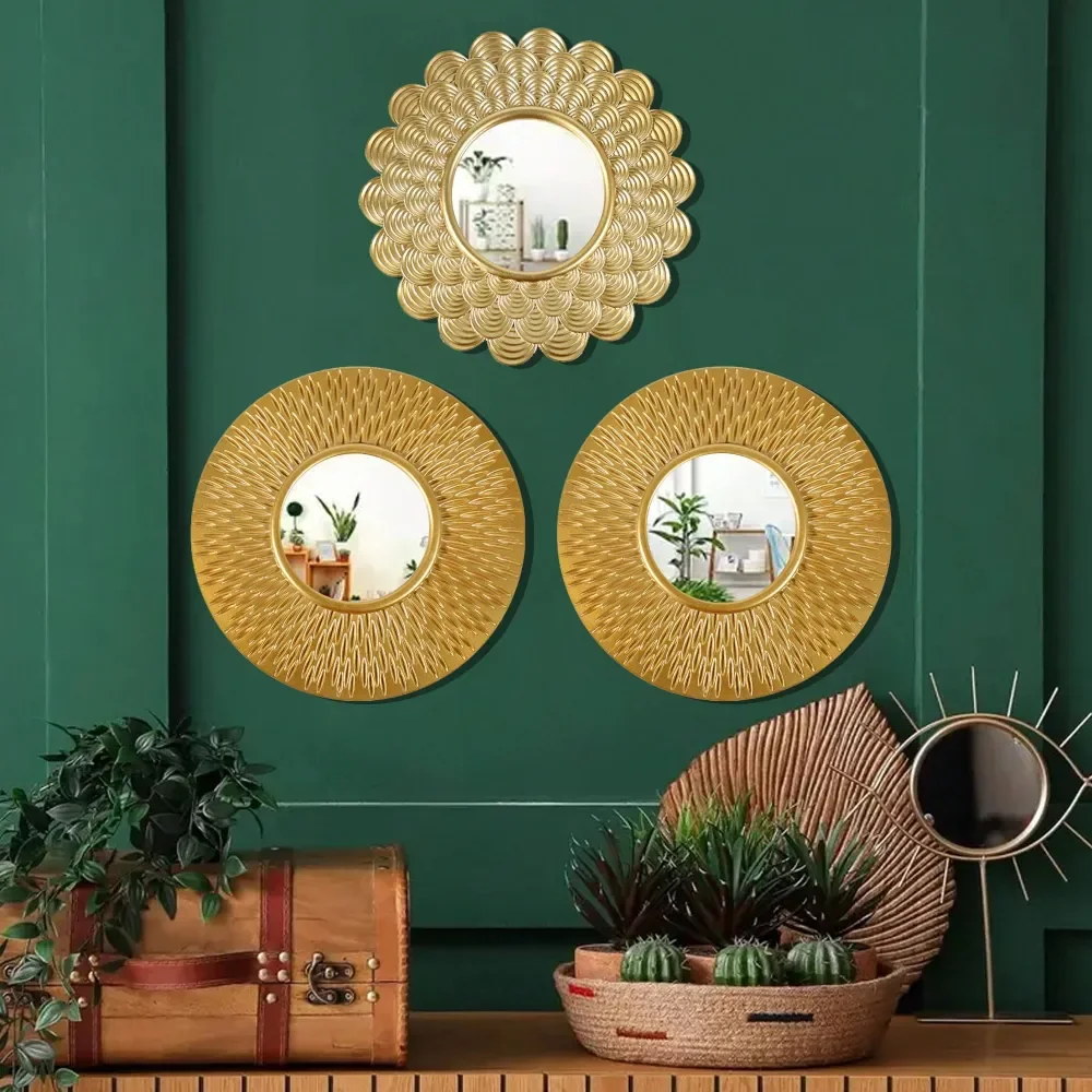 

Пластиковые винтажные золотые настенные зеркала, декор для дома с крючками для подвешивания, также доступны украшения с винтажным узором подсолнуха, подходят для декора.