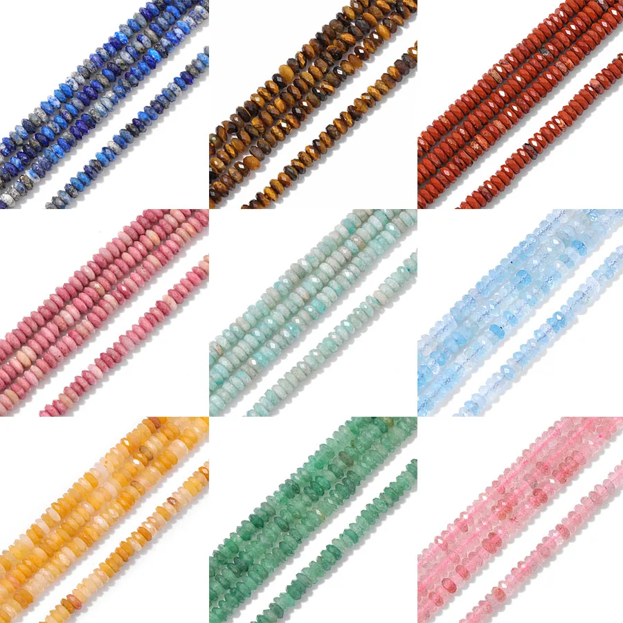 

2x5mm Natural lapis lazuli Obsidian Agates Stone Rondelle Quartz Crystal Spacer Beads for Jewelry Making DIY Bracelet Necklace