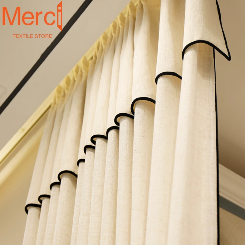 

Customized modern simple cream style linen gauze Curtains for Living Dining room Bedroom balcony luxury tulle curtains custom