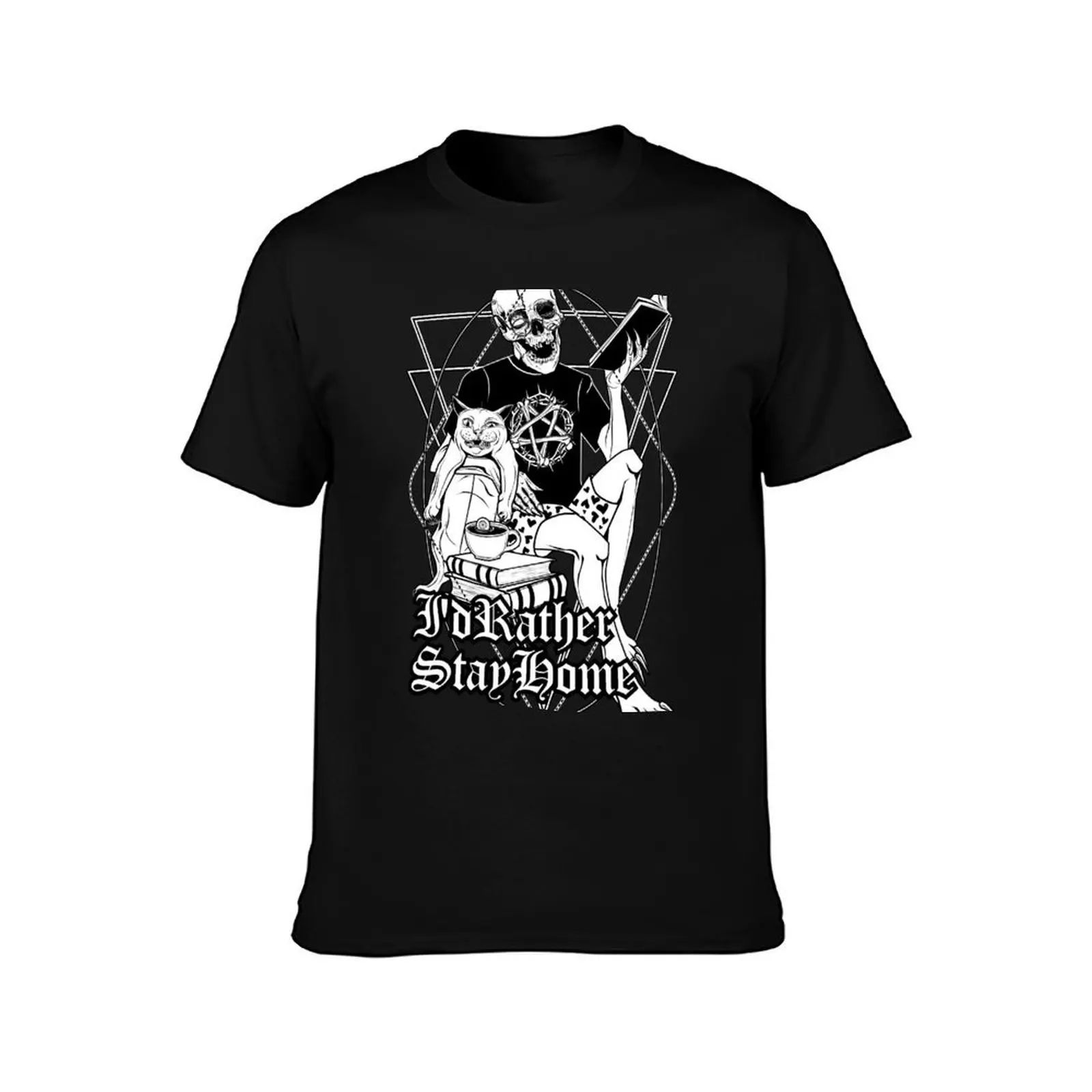 I'd rather stay home T-Shirt, Summer Casual Cotton Tee, Oversized Streetwear Tops, Vintage Graphic Print, Loose Fit Short Sleeve