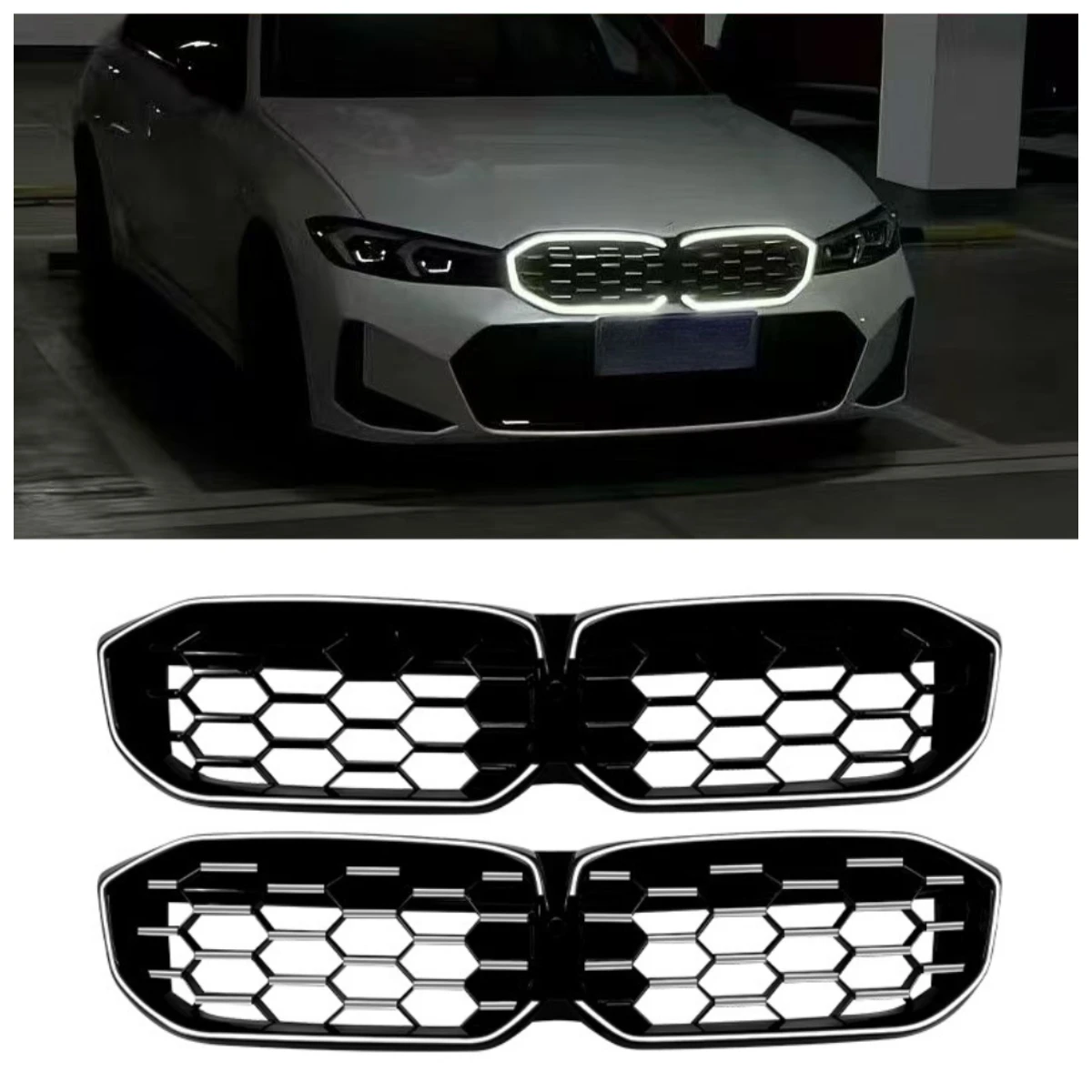 

Applicable to BMW 3 Series G20 G21 2023 + Gypsy streamer with lamp luminous LED middle grid grille modification