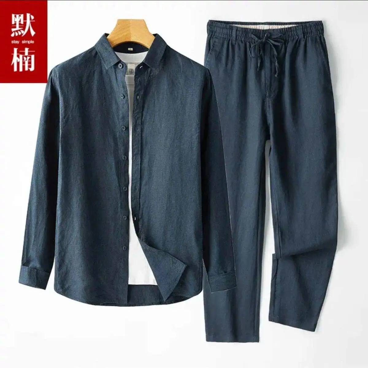 

Men's 100% Linen Set Luxury Style Summer High-End Long Sleeve Shirt Cotton Linen Blouse Outerwear Fashionable Autumn Set