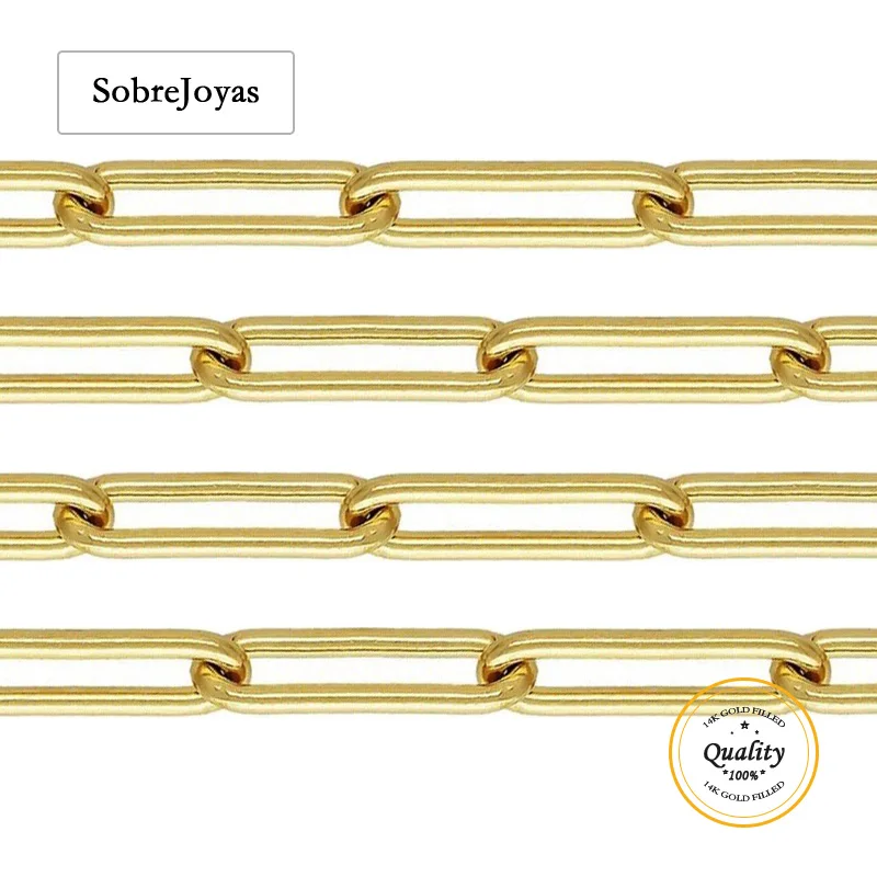 

Ожерелье-цепочка скрепки с золотым покрытием 14 карат, Золотая прямоугольная тросовая цепочка 4x14 мм, длина 1 метр, продажа, незавершенная цепочка ручной работы «сделай сам»