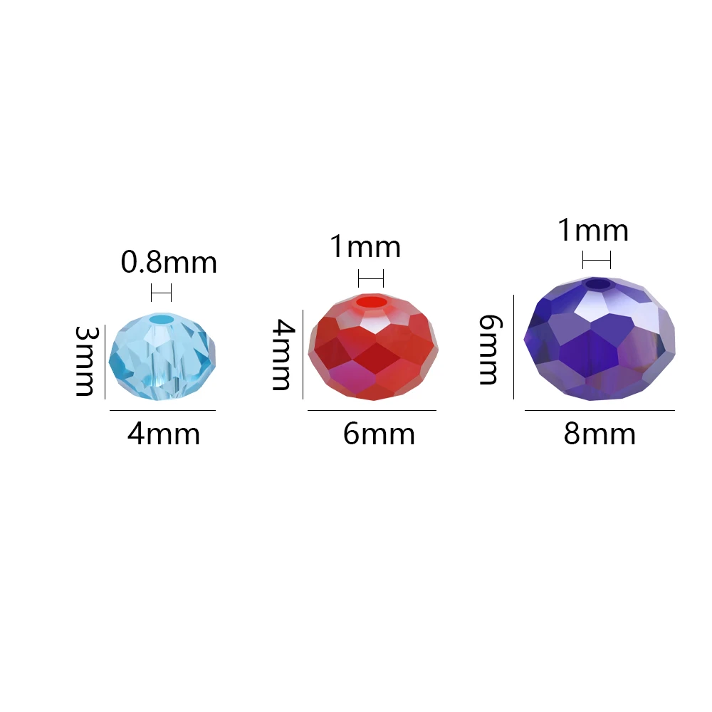 Mix Color 2/3/4/6/8/10/12MM Rondelle Austria Faceted Crystal Glass Beads Round Loose Spacer Beads for Jewelry Making Finding