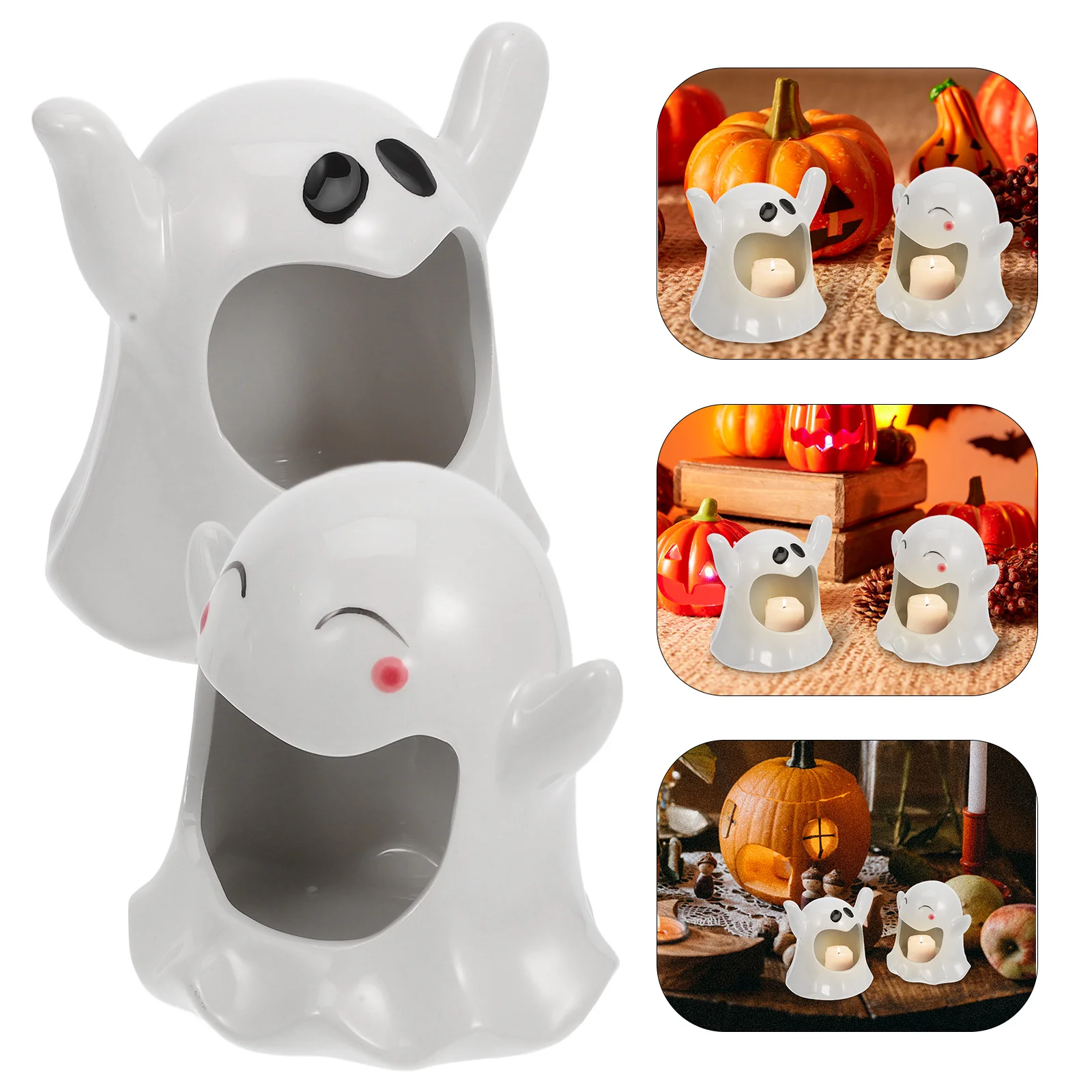 

2Pcs Ceramic Ghost Holder Sturdy Halloween Stand Party Tabletop Centerpiece Tealight Holder Halloween Gift