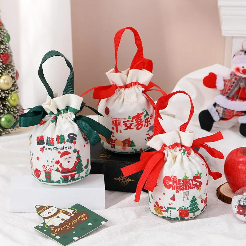 คริสต์มาสผ้าใบ Apple Tote กระเป๋า Christmas Eve บรรจุภัณฑ์ของขวัญกระเป๋ากระเป๋าสตางค์ Candy กระเป๋าถือ Xmas Party Supplies