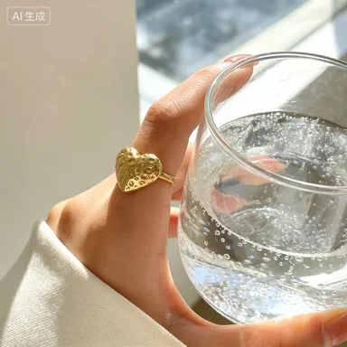 WT-R595 Exquisite Three-Dimensional Heart Shape Gold Plated On Brass Charms Fine Opeaning Ring For Women Dating Accessory