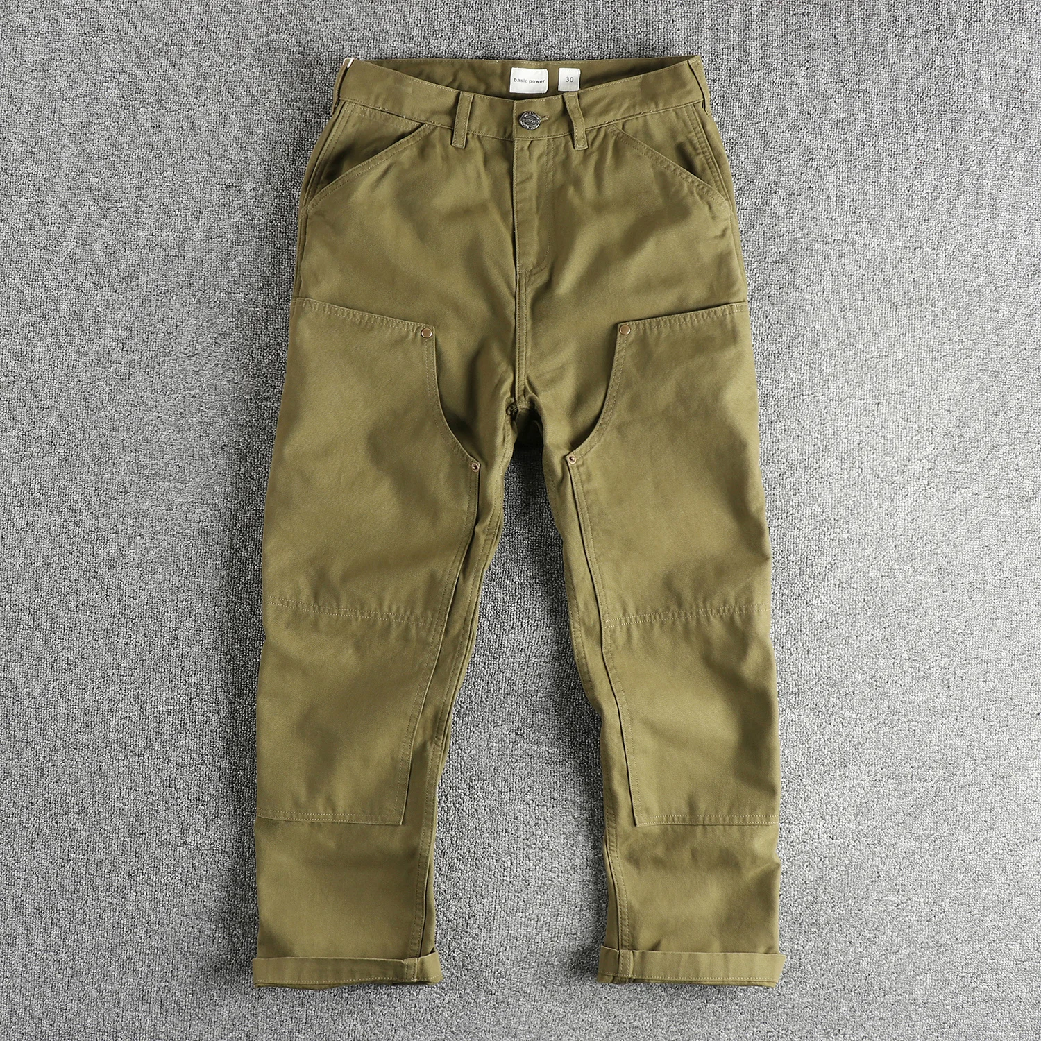 2024 Autumn New American Retro 320G Heavyweight Woven Cargo Pants Men's Fashion 100% Cotton Washed Straight Casual Trousers image 3