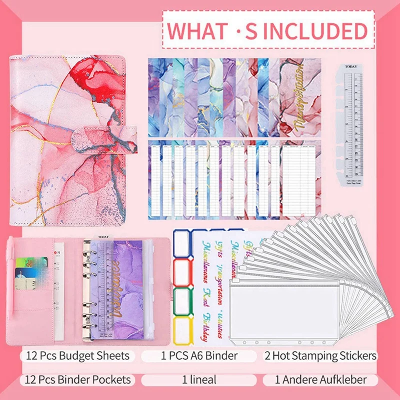 Pasta De Mármore Colorido Com Zíper, Organizador De Dinheiro, Planejador De Orçamento, Envelopes De Dinheiro, Pasta, A6