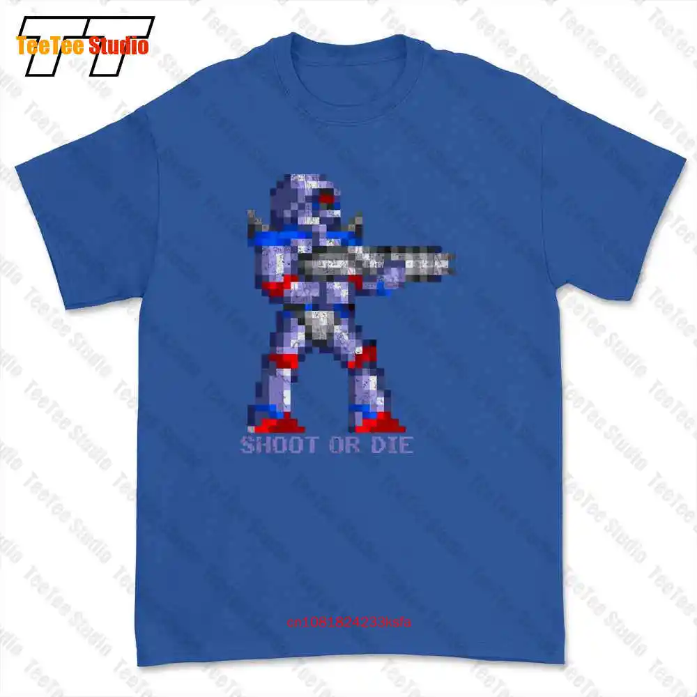 Shoot Or Die Turrican Game Sprite Amiga Figur Robot Spiel T-shirt Tee K5G7