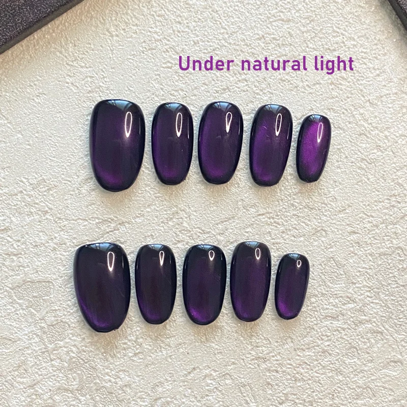 10PCS Handmade Acrylic Cat Eye Press on Nails Glitter Reusable Square Short False Nails Elegant Oval Artificial Manicure Tips