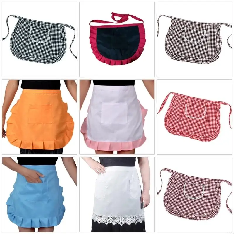 

Y88A Ruffled Waist Apron with Pocket Women Kitchen Baking Cooking Apron Serving Apron
