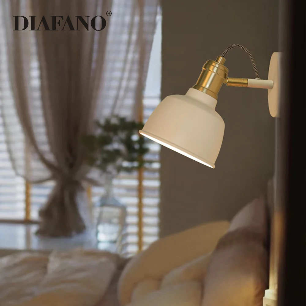 Lámpara de pared moderna nórdica con enchufe E27, accesorio de luz giratorio de Metal, lámpara de mesita de noche, macarrón, luces de pared, sala de estudio, balcón y escalera