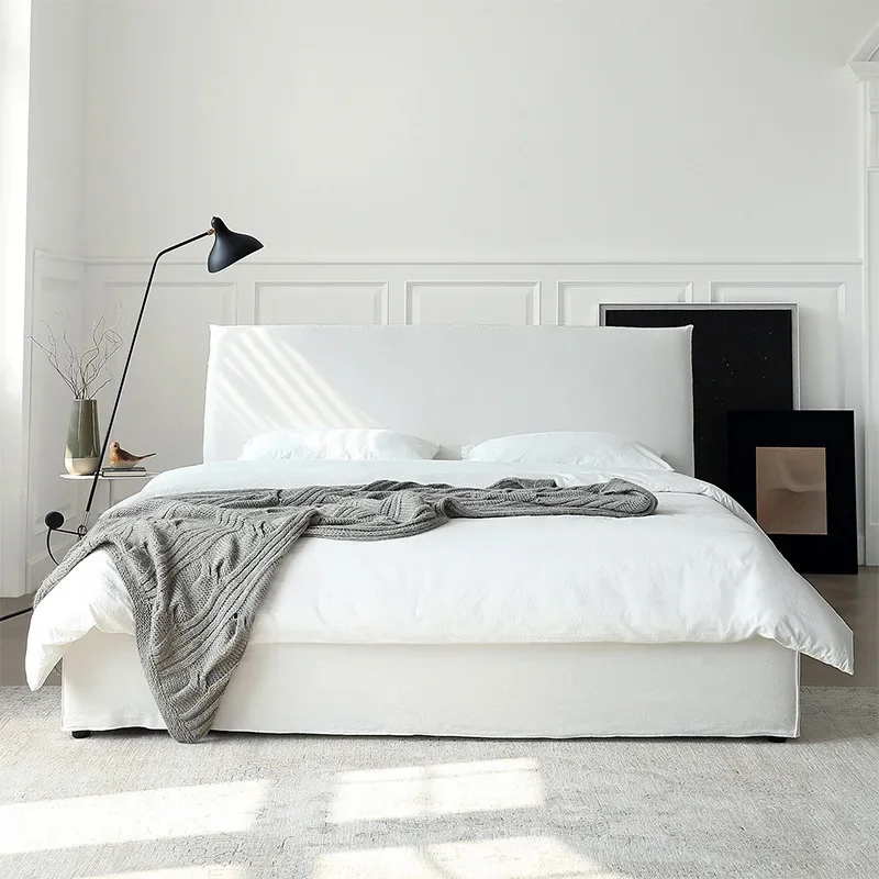 Yunxiu natural linen fabric bed can be fully dismantled and washed, cream wind house silent wind master bedroom