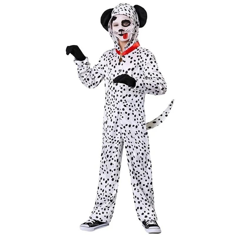 Halloween crianças meninos onesie dálmata manchado cão cosplay traje preto branco bonito animal kigurumi crianças macacão pijama para adulto