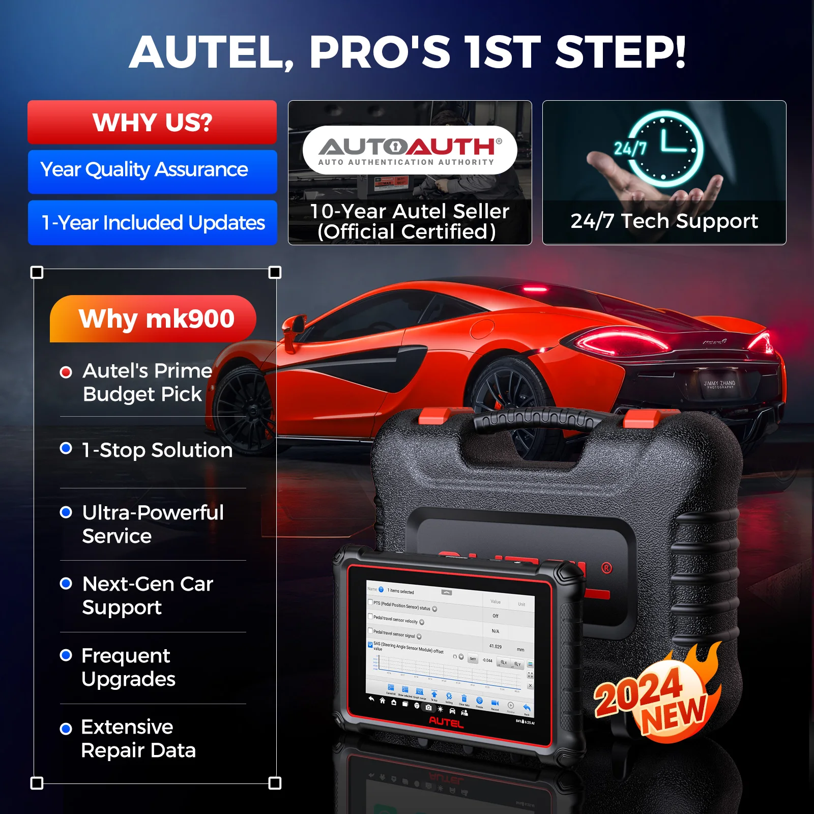 Autel MaxiCOM MK900 skaner diagnostyczny samochodu 40 usług DoIP & CAN-FD 8 Cal OBD2 urządzenia do skanowania motoryzacyjny 2024