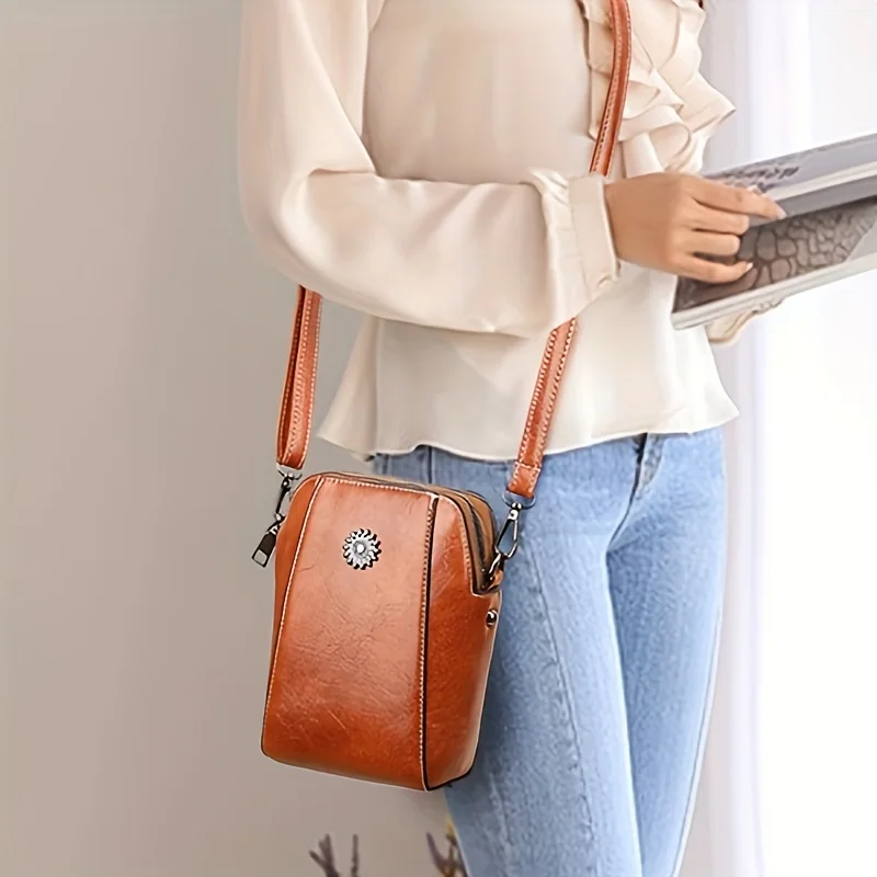 Neue modische Handytasche aus weichem Leder für Damen, Mini-Tasche, modischer vertikaler Stil, kleine Tasche zum Ziehen von Mobiltelefonen – Detail 3
