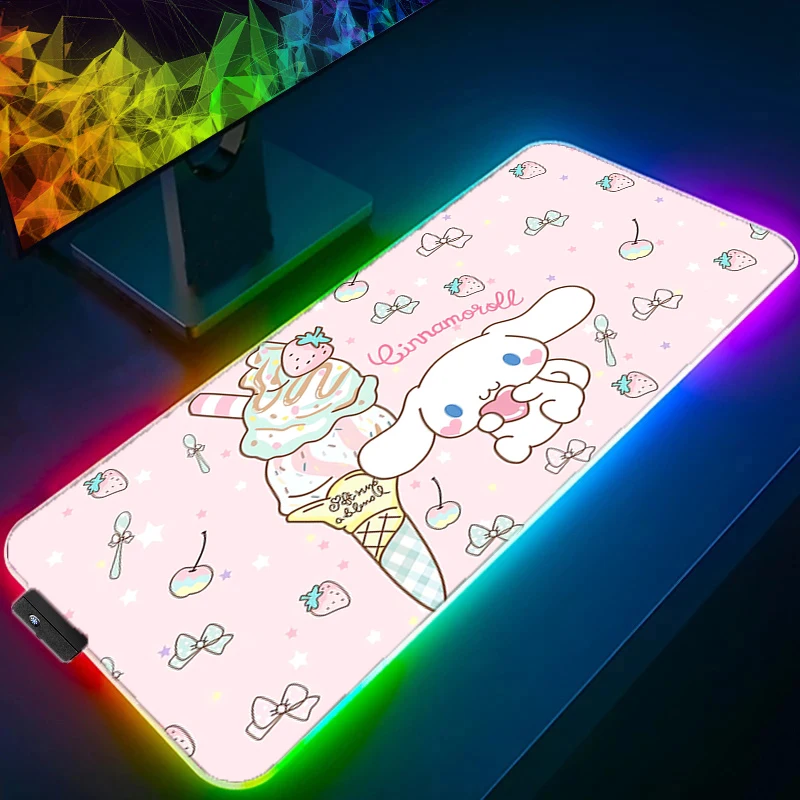 rgb led mouse pad com bloqueio edge cinnamoroll sanrio padrao tapete de borracha mesa gaming cup teclado do computador 01