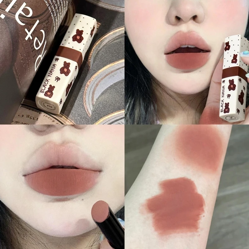 Little Bear Matte Lipstick Misty Not Easy Stick Cups Velvet Lip Mud Low Saturation Student Party Glaze Makeup Cute Lipgloss