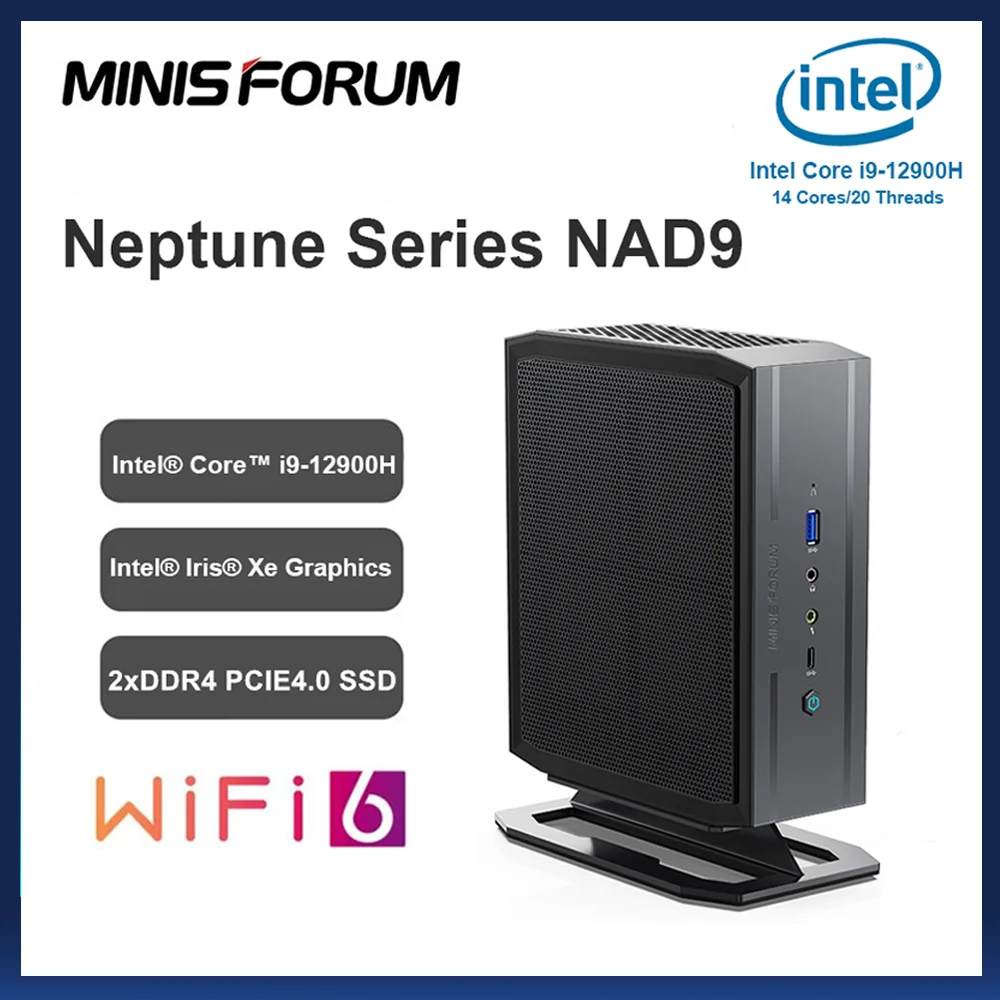 Minisforum nad9 mini pc intel core i9 12900h iris xe gráficos ddr4 pcie4.0 ssd desktop computador windows 11 mini jogos wifi6