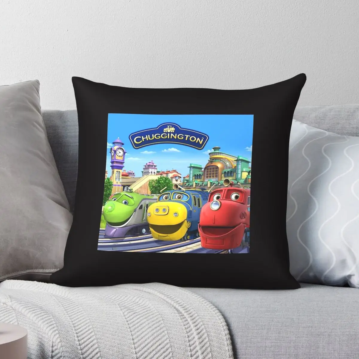 Chuggington Tales From The Rails - Funda de almohada cuadrada de poliéster, lino, terciopelo, con diseño de cremallera, funda de cojín para cama