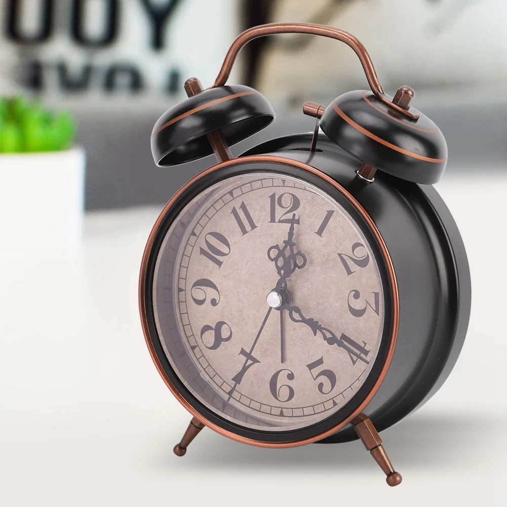 4in Retro Alarm Clock Desktop Clock with Night Light Double Twin  for Home Use Alarm Clock Desktop Clock Retro Alarm Clock
