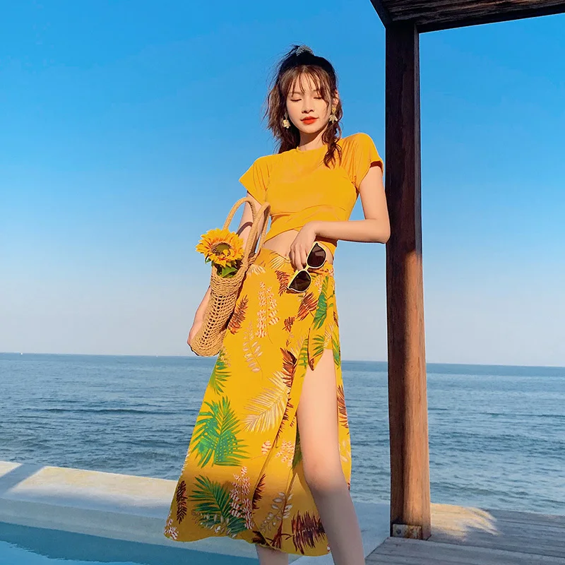 2026 Women Swimwear Tummy Hiding Slim Fit Fairy Elegant Floral Print Modest Cover Up Hot Spring Vacation