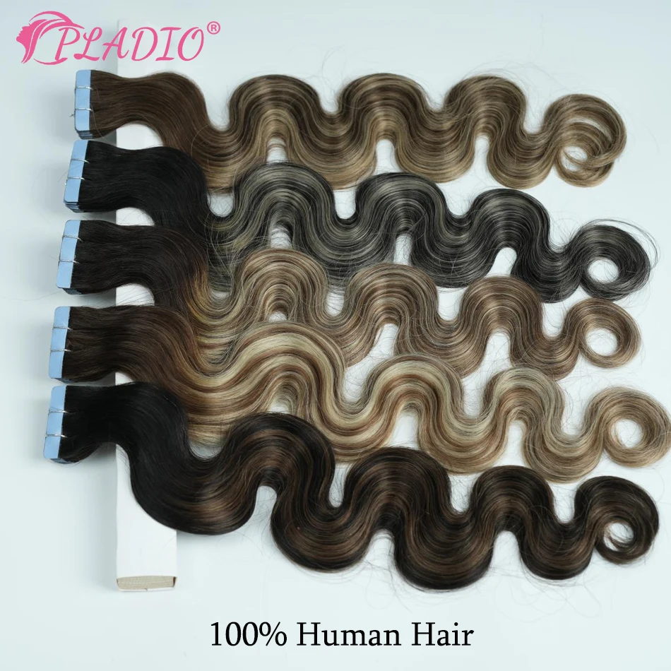 Extensões naturais do cabelo, fita nas extensões do cabelo, sem emenda, onda invisível do corpo, cabelo humano de 100%, 12-26 dentro, 50g pelo bloco, 20 PCes