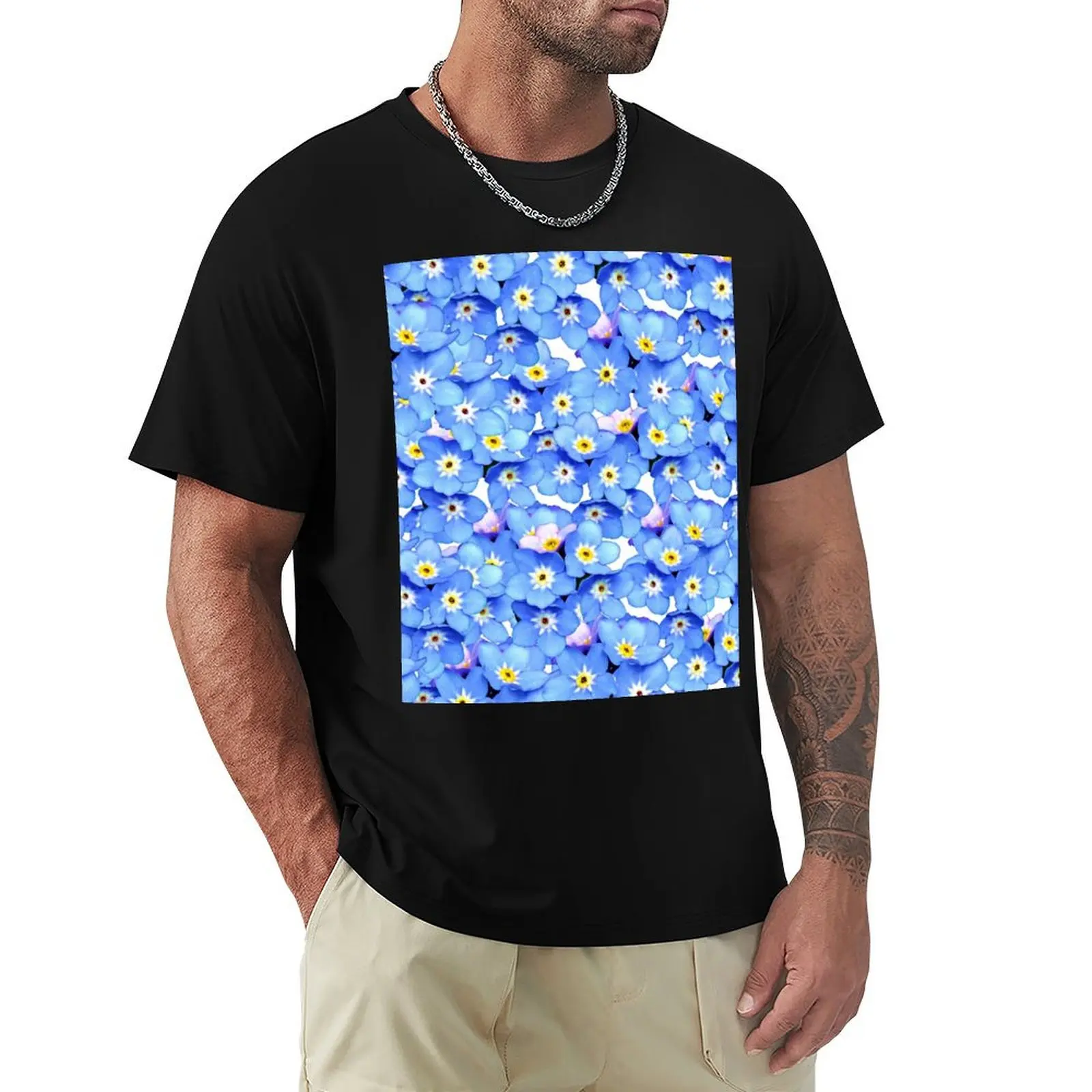 Forget-Me-Not Flowers T-Shirt Art Pattern Printed Casual Top