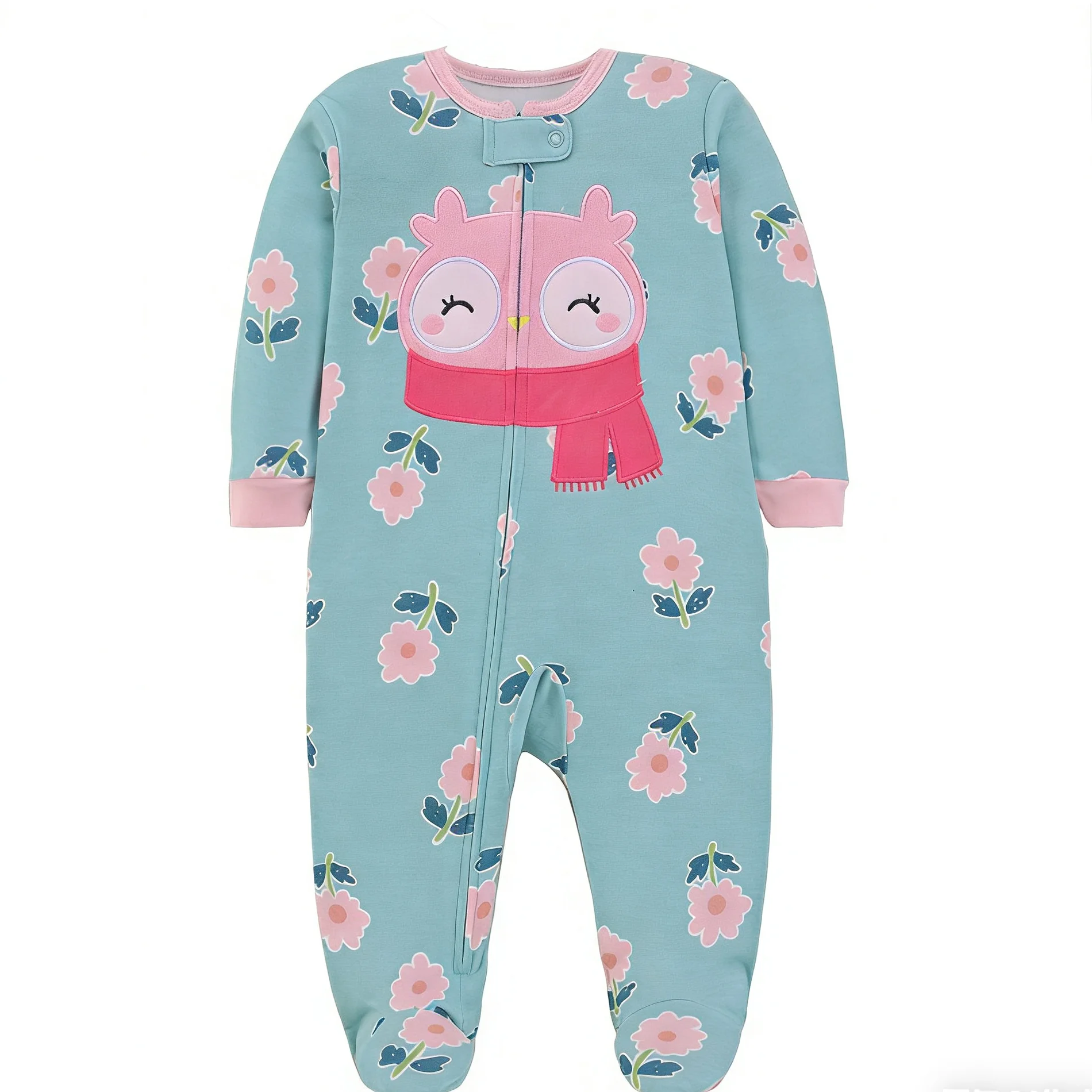 Newborn Baby Pure Cotton Romper Pajamas Cute Cartoon Unicorn Onesie Long Sleeve Zipper Footie Rompers Soft & Cozy Toddler Pjs