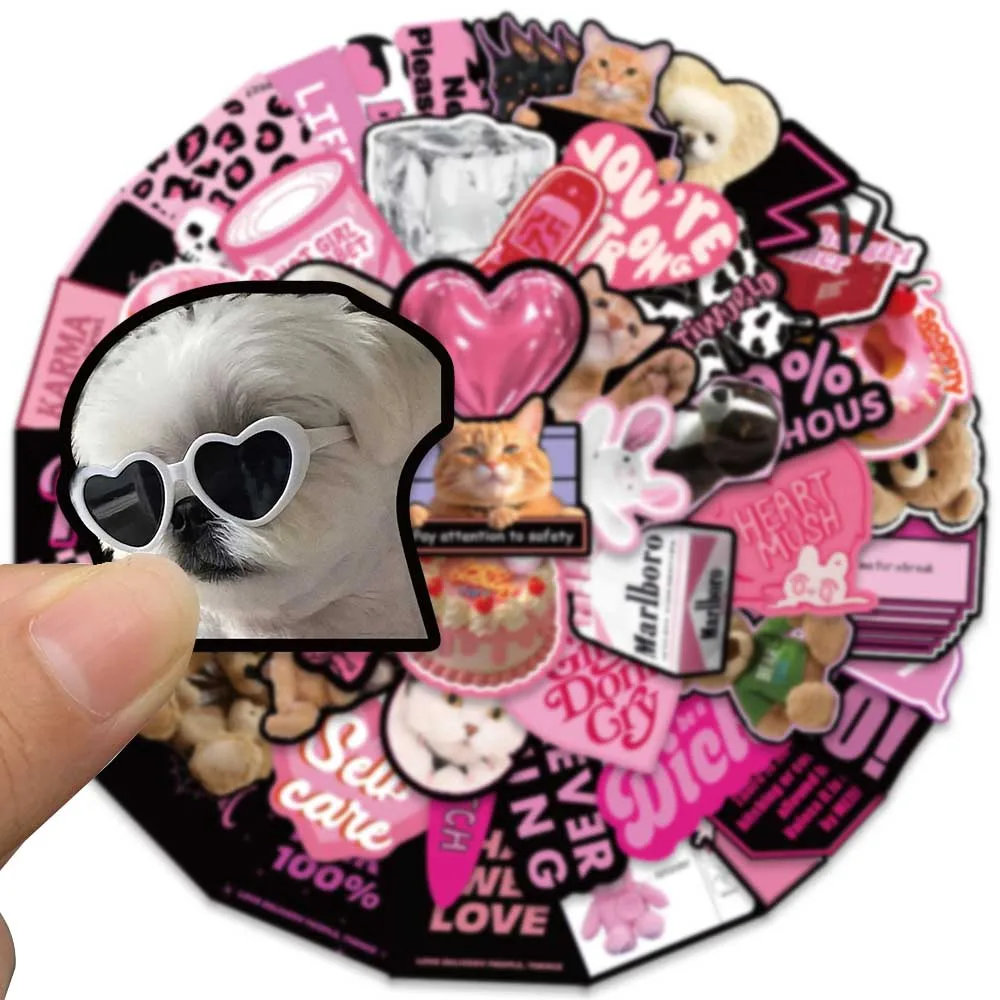 55pcs Fashion Pink Ink English Sticker Creative Cool Decal For Phone Luggage iPad Bicycle Decoration Sticker Student Reward Gift