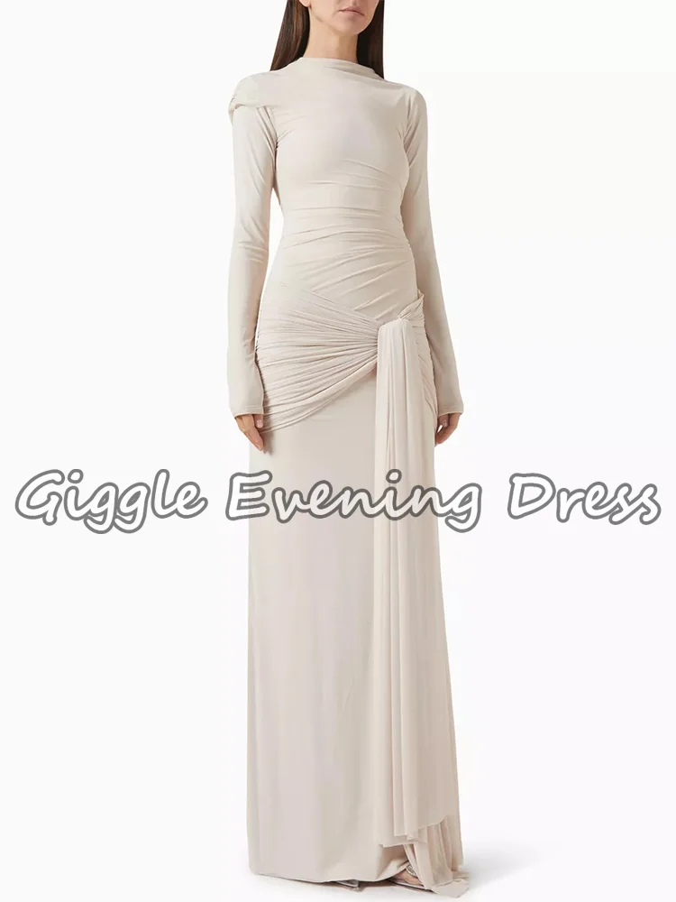 Giggle Simple Knitted Patchwork Bodycon Maxi Dress Long Sleeve Pleats Women's Fashion Crepe Evening Party Dress Customized