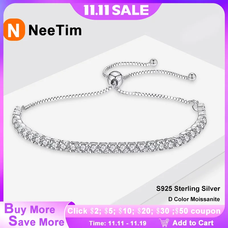 

NeeTim 3mm MoissaniteTennis Bracelet for Women 925 Sterling Silver with Gold Plated Fine Jewelry Lab Diamond Chains Bracelets
