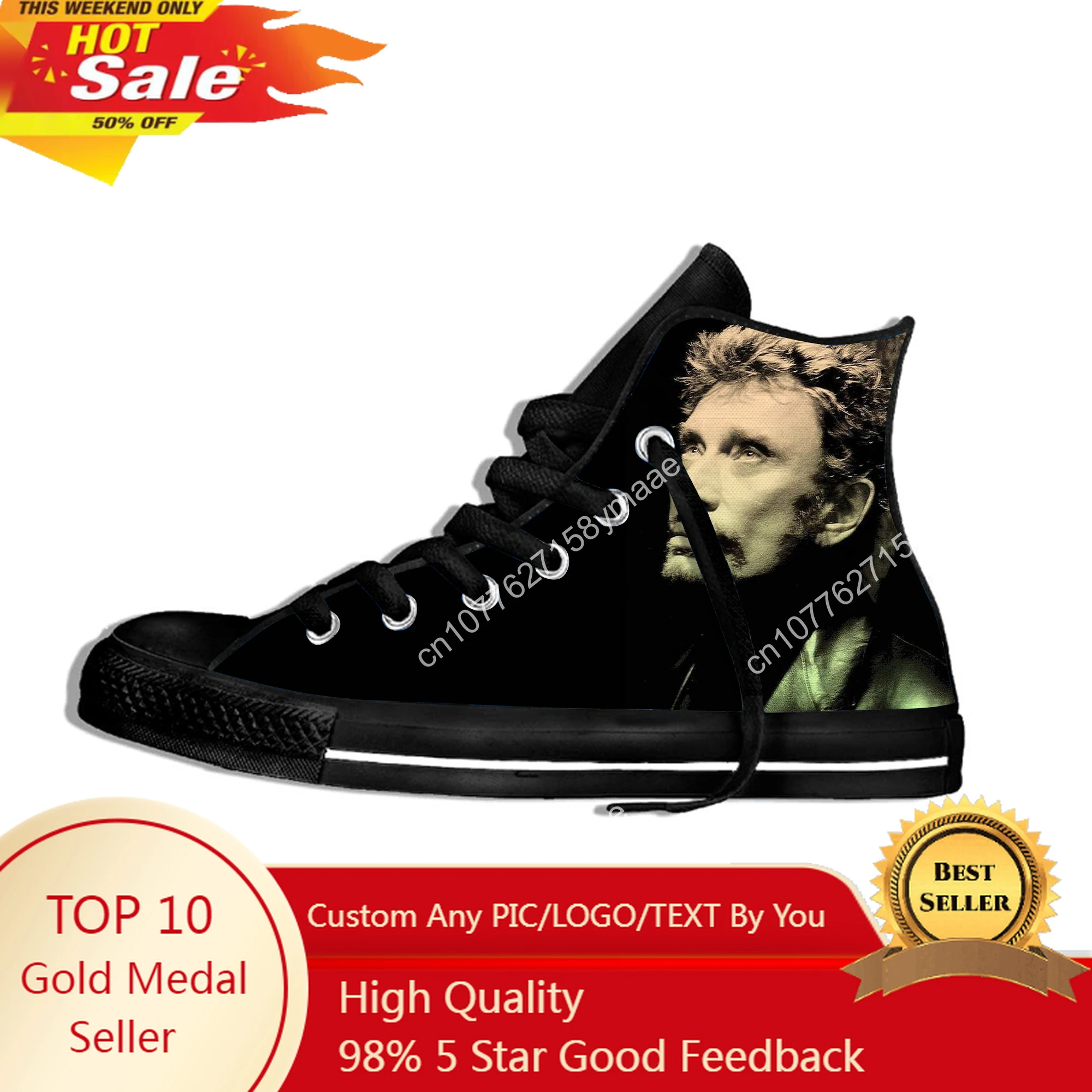 Hot French Star Johnny Hallyday Novelty Design Fashion Lightweight High Top Canvas Shoes Men Women Casual Breathable Sneakers