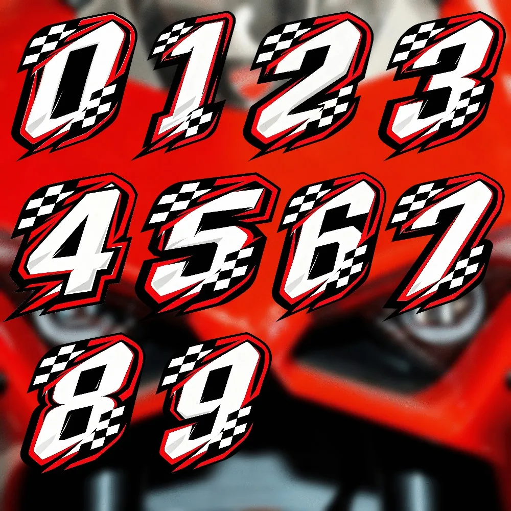 Reflective 8CM Checkered Flag Racing Number Vinyl Decal Waterproof UV Resistant No Residue Sticker for Bike Helmet Kart
