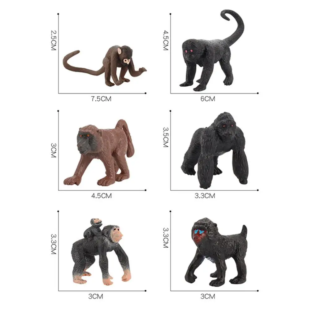 6 Stuks Chimpansee Beeldje Decor Speelset Dieren Speelgoed Beeldje Voor Kinderen