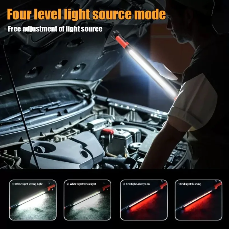 LED Magnetic COB Work Light Foldable Rotatable with Double Hooks Rechargeable Long-Lasting Flashlight for Outdoor Emergency