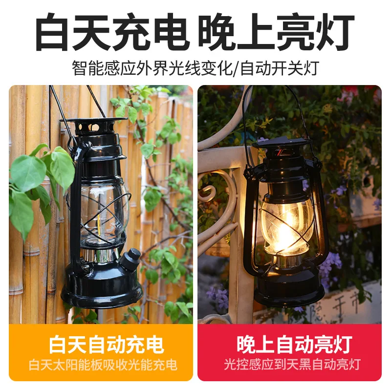 

Outdoor Camping Light, Outdoor Lighting, Atmosphere, Retro Horse Lantern Campsite, Old Style Imitation Coal Oil Lamp, Solar Tent