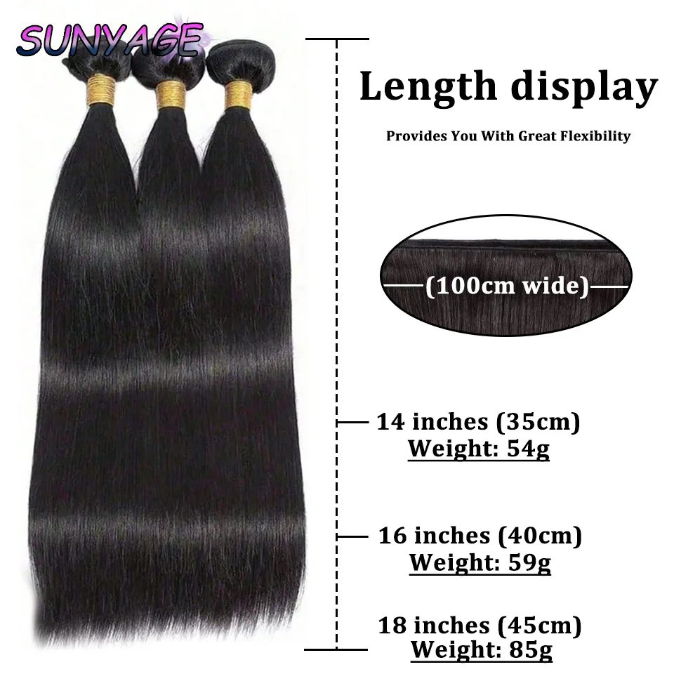 SUNYAGE bundel rambut lurus serat sintetis, cocok untuk hitam wanita alami 12 14 16 inci bundel ekstensi rambut