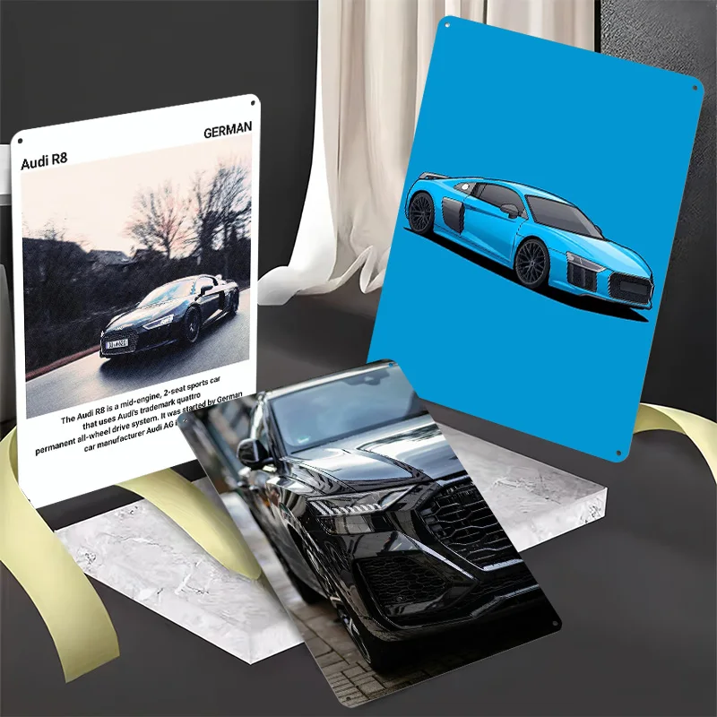 (أودي) ملصقات معدنية للسيارة تين تسجيل جدار الفن غرفة المعيشة الديكور في المنزل علامات معدنية مخصصة لتزيين المرآب ديكور عتيق