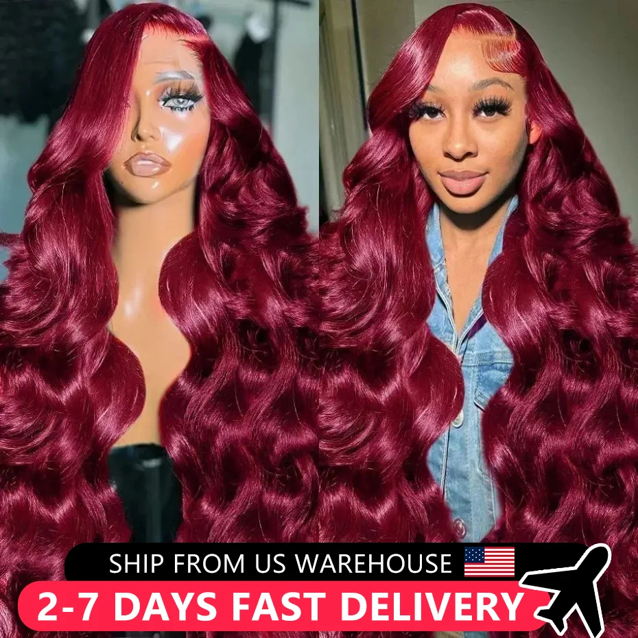 Burgundy Body Wave Red 32Inch 5x5 Glueless Wig Lace Front Human Hair Wigs 180% 99J Colored 13x6 HD Lace Frontal Human Hair Wig