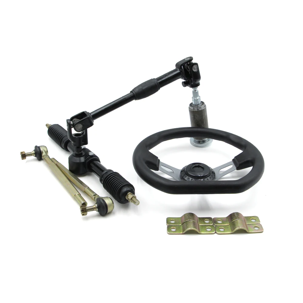 DIY 110cc Go Kart 270mm Front Steering Wheel Assembly 320/420mm Gear Rack Pinion Scalable Adjustment U joints Shaft Tie Rod Kit