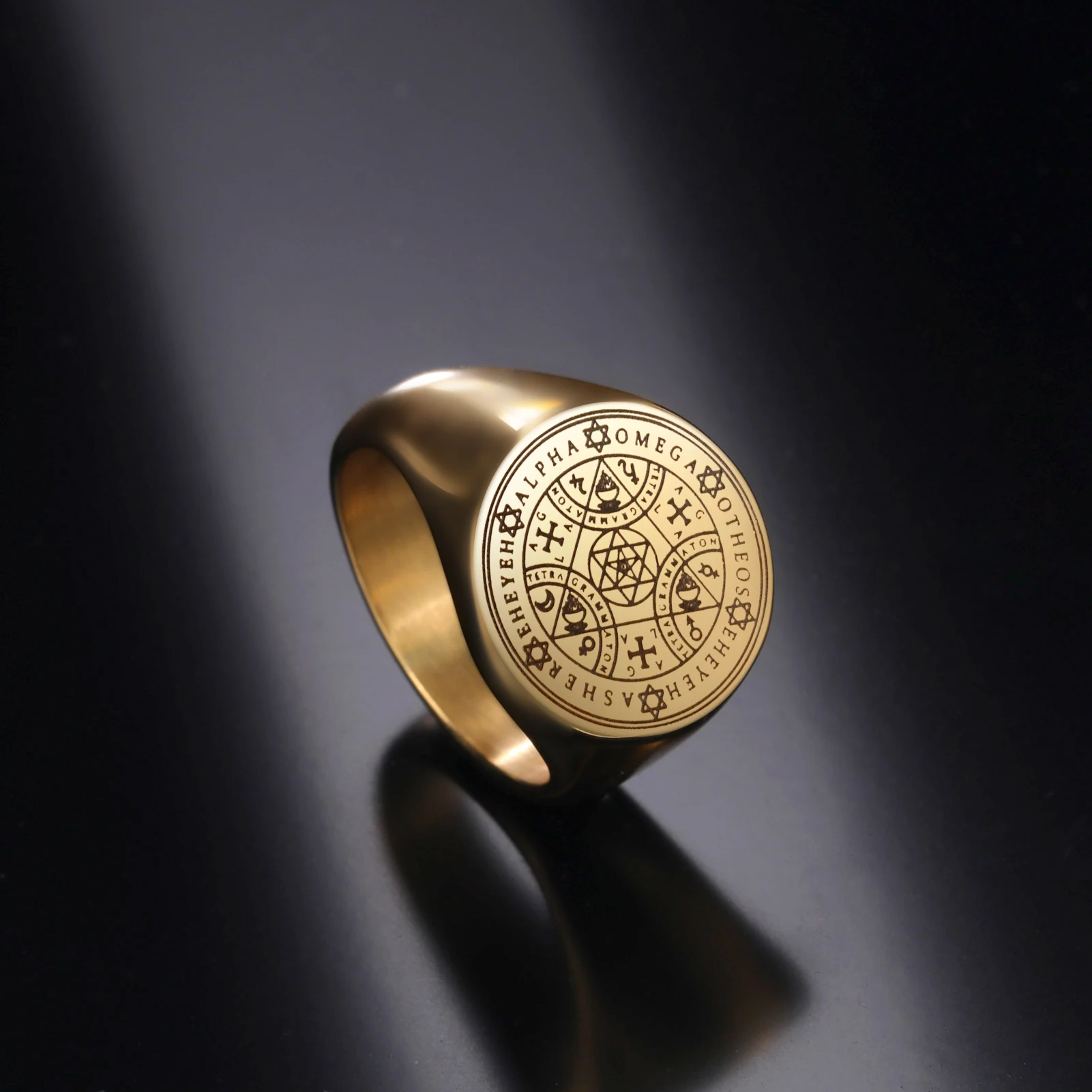 LIKGREAT Tetragrammaton Amulet Stainless Steel Men Rings Enochian Angel Magic Finger Ring AGLA Talisman Vintage Jewelry Gift