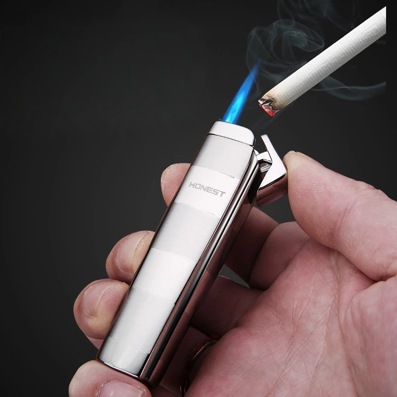 

New Hot Sales HONEST Strip Jet Torch Lighter Compact Inflatable Stright Flame Metal Lighter Classic Fashion Gift for Friend