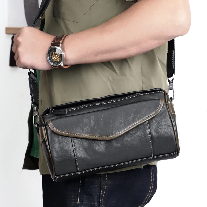 

Fashion Men's Shoulder Bag Genuine Leather Male Crossbody Bag Portable Storage Outdoor Zipper Messenger Pack For 8.3 Inch Ipad