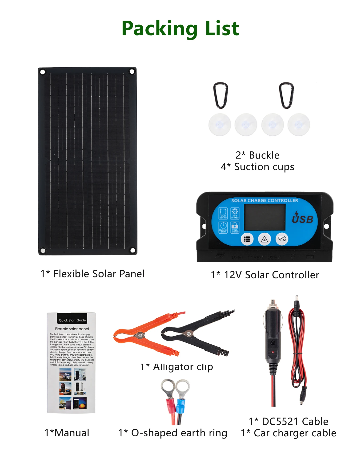 ELEGEEK 16W-160W Mono Flexible Solar Panel USB 5V DC 12V W/ 60A Controller Type-C for Phone 12V Battery Camping