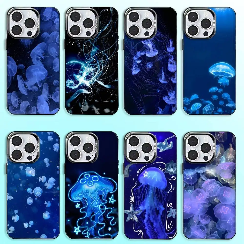 

Jellyfish Sea Ocean Phone Case For iPhone17,16,15,14,13,12,11 Plus,Pro Max Colored Silver Plated Inside Cover