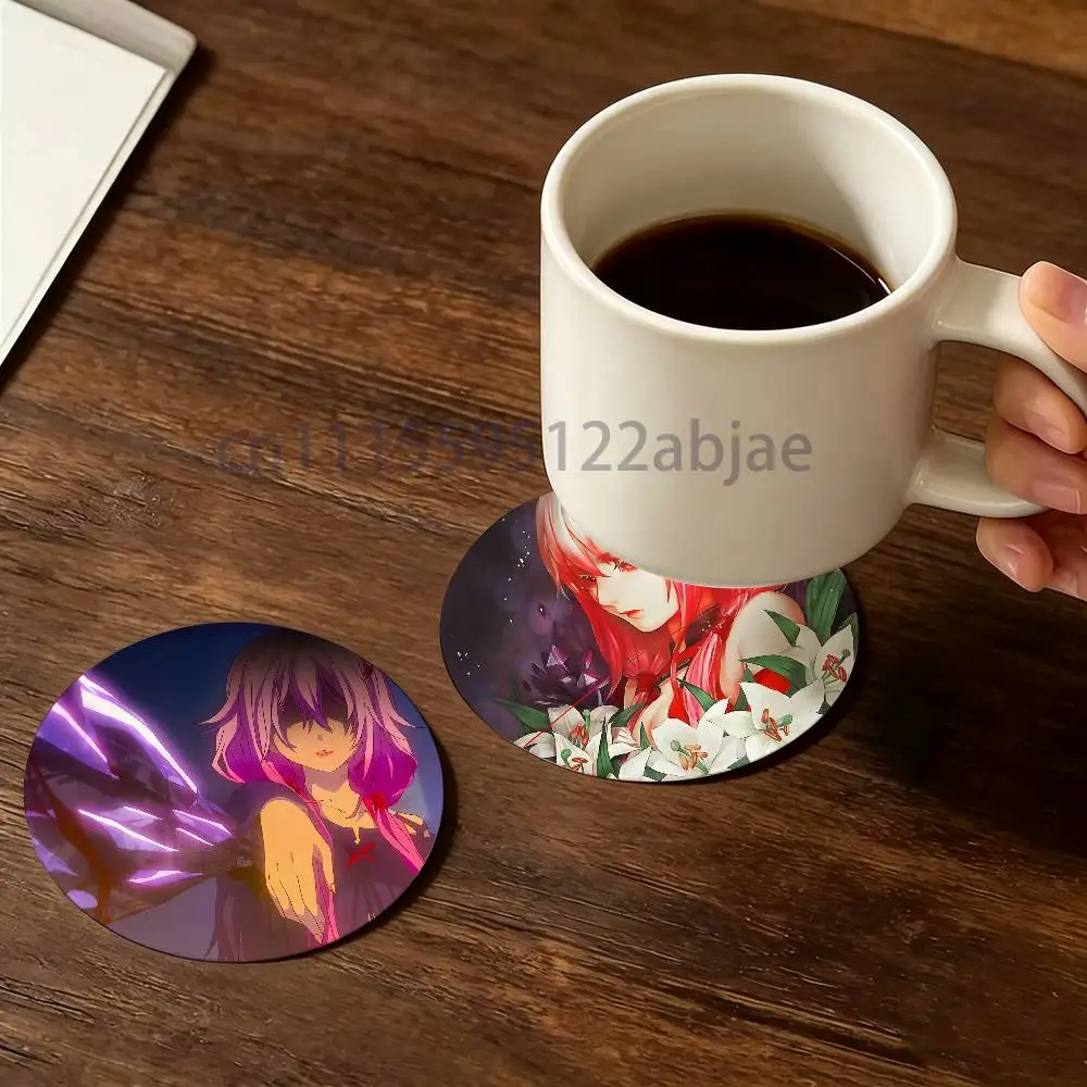 I-lnori Yuzuriha G-Guilty Crown Round Wooden Coaster Decorative Coffee Cup for Use in Coffee Shops Bars