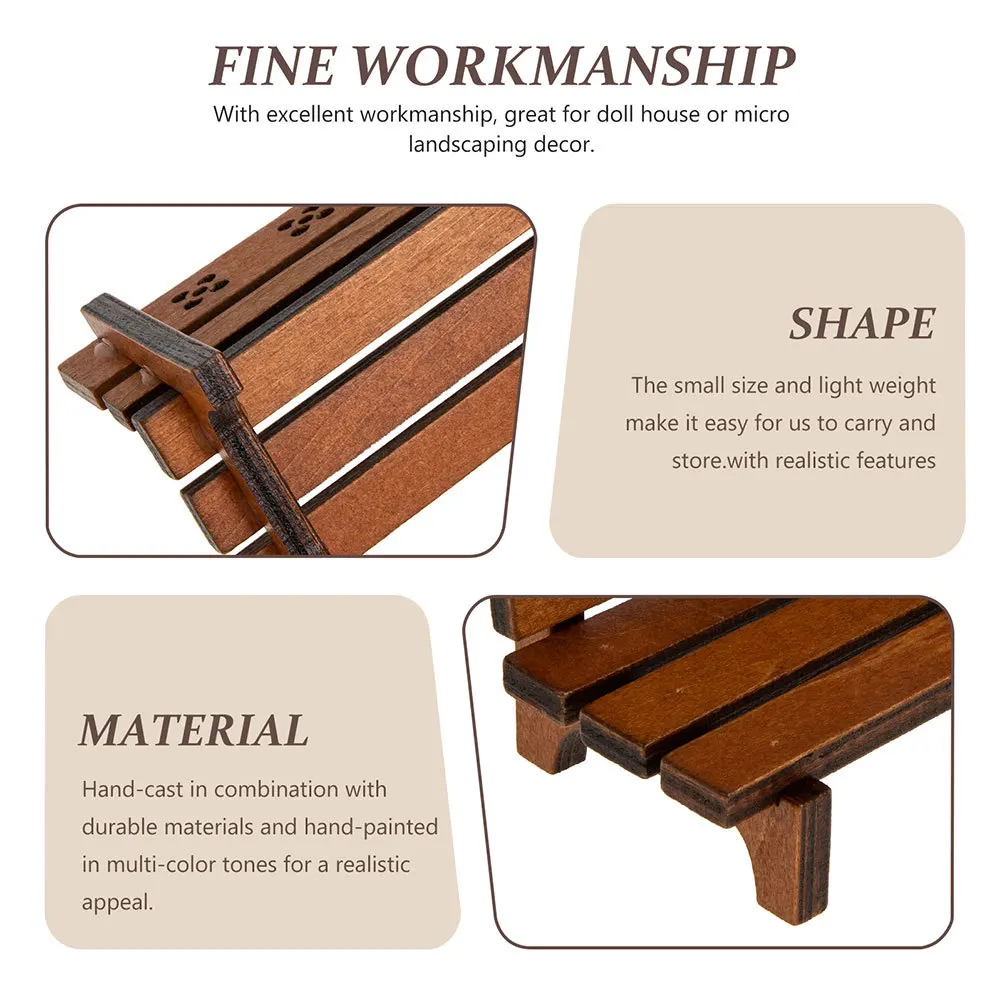 2pcs Retro Park Bench Decor Miniature Wooden Furniture For House Garden Simulation Small Benches Ornament Prop