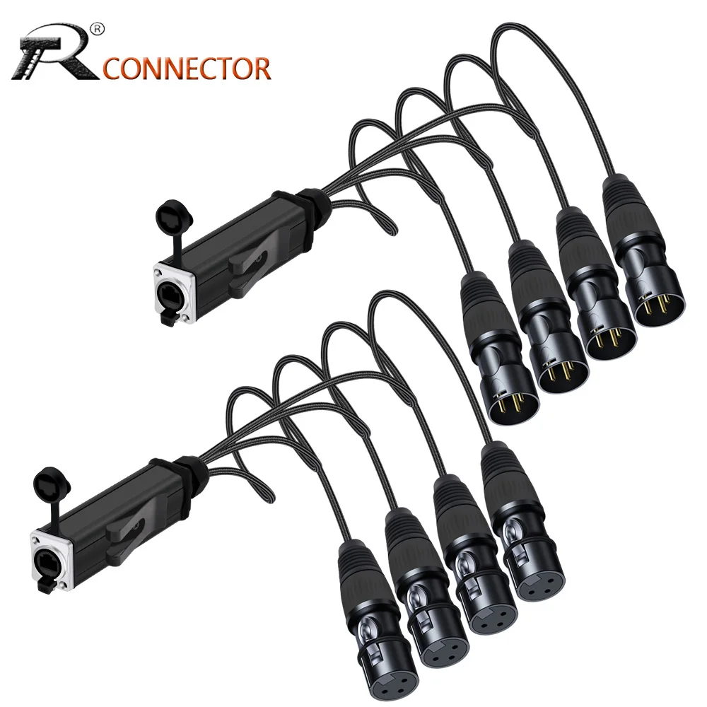 RJ45 CAT5 Female to 4 Channel 3Pins Audio Network Extension XLR Cable Splitter for Stage Sound Lighting Recording Studio